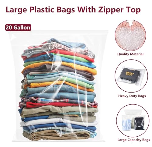 Extra Large Plastic Bags With Zipper Top, 24x32in,3-Mil Thick,5 Pack,Storage Bags for Clothes,Travel, Moving, Reusable,Heavy-Duty,BPA-Free, Clear Plastic - size: 24x32in