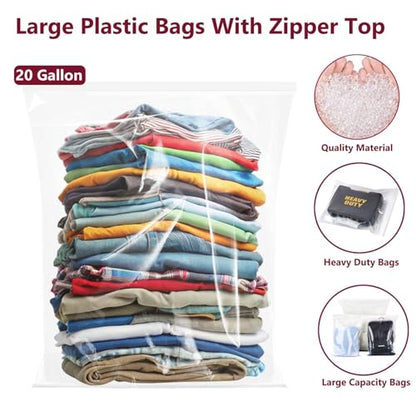 Extra Large Plastic Bags With Zipper Top, 24x32in,3-Mil Thick,5 Pack,Storage Bags for Clothes,Travel, Moving, Reusable,Heavy-Duty,BPA-Free, Clear Plastic - size: 24x32in