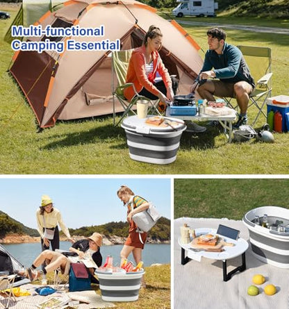 Collapsible Bucket, Upgraded 16L (4.2 Gallon) Collapsible Mop Bucket with Multi-Functional Lid, Foldable Portable Bucket Camping Beach Sand Pool Boat Fishing-Water Pot Pail-Space Saving Square - color: 16l-bucket With Lid