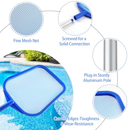 Pool Skimmer - Pool Skimmer Net with 5 Section Adjustable Telescopic Aluminum Pole, 23''- 60'', Pool Net Skimmer Rake with Ultra Fine Mesh , Pool Leaf Skimmer for Swimming Pools, Spas, Hot Tubs
