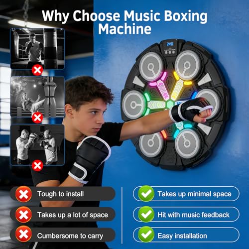 Music Boxing Machine, Wall Mounted Punching Bag with Bluetooth - color: Colorful