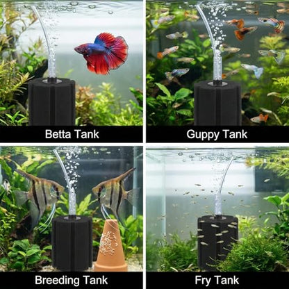 Sponge Filter for Fish Tank, Silent Aquarium Bio Filter with Air Diffuser, Easy-Clean Foam, for Betta, Shrimp, Fry, Nano and Small Tanks