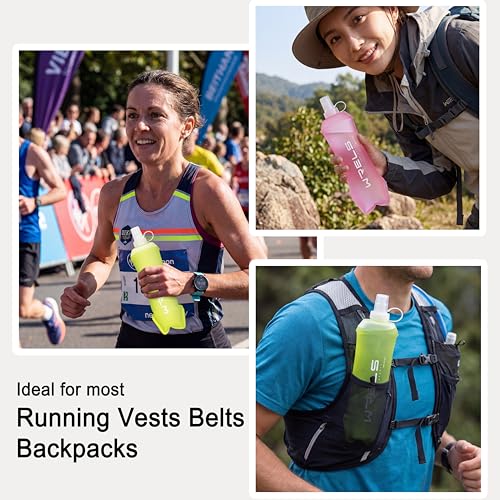 WRELS Running Water Bottle,250ml/350ml/500ml TPU Soft Flask,Collapsible Water Bottles for Hydration Vests and Running Belts Backpack, Soft Water Bottles For Hiking Cycling Climbing - color: Pink-500ml*2