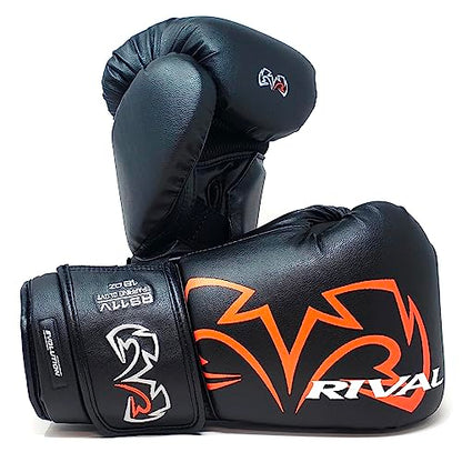 RIVAL Boxing RS11V Evolution Sparring Gloves, Extra-Thick 2” Padding, V-Strap Wrist Lock 2 System, Large Hand Compartment, and 15 Degree Angle Cuff - color: Black, size: 14 oz.