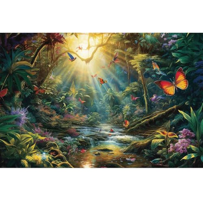 Rainforest Birds Aquarium Background Jungle Forest Winding Rivers Colorful Birds Harmony Nature Landscape Fish Tank Background Butterfly Jungle Tranquil Stream Theme Aquarium Tank Backgrounds 36x18in