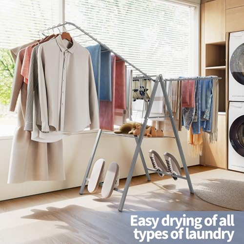 APEXCHASER Ultra Thin Drying Rack for Clothing, Foldable Clothes Drying Rack with Enhanced Capacity, Convenient and Space-Saving Laundry Rack with Adjustable Wings - color: Grey-1