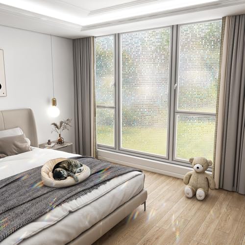 Window Privacy Film Stained Glass Film Decorative See in not Out Glass Film Frosted Sticker Removable Window Tint Static Cling Window Films for Kitchen (Silver, 17.5inx118in)