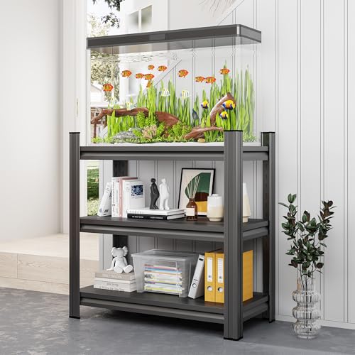 3-Tier Metal Storage Organizer Shelf 5-10 Gallon Fish Tank Stand and Small Reptile Cage Rack Multi-Use Shelf for Home Office Black