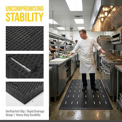 47"x35" Outdoor Rubber Floor Mats, Non-Slip Commercial Restaurant Mat, Heavy Duty Kitchen Drainage Mats for Outside, Industral, Pool, Entrance, Bar, Wet Area,Oil Proof