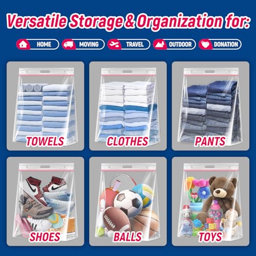 20 Gallon Jumbo Zipper Lock Plastic Bags with Handle and bottom,24" x 31"+7",Jumbo Size Reusable Storage Bag with Double Zip for Clothing,Travel,Moving,Beach,BPA-Free,3.15-Mil Thick