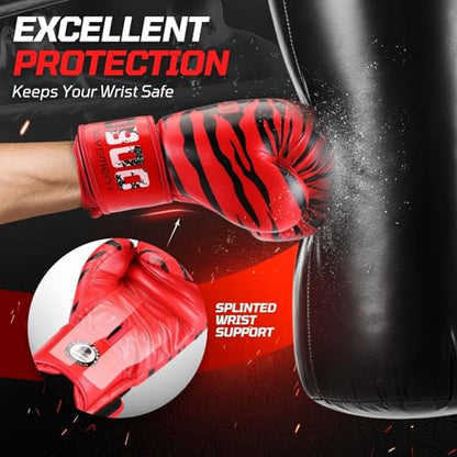 Flexzion Boxing Sparring Training Gloves Pro Muay Thai Kickboxing Heavy Bag Punching Mitts Wrist Wrap Full Contact Combat Sport Protective Hand Gear Martial Art Supply for Women & Teens, 10Oz - color: Tiger Red