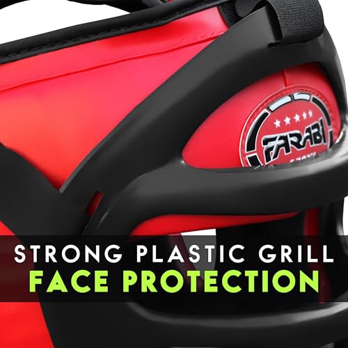 Farabi Sports Boxing Headgear Grill Head Gear MMA Training Kickboxing Sparring Gear Removable Front Bar Grill - color: Red, size: Small