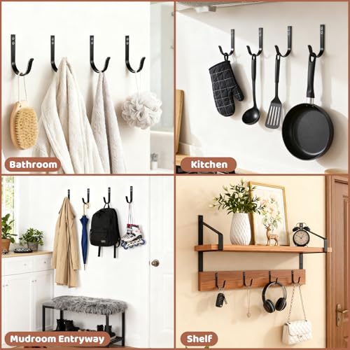 Heavy Duty Metal Wall Hooks 22LB, 4 Pcs Black Large Coat Hooks Wall Mount - color: Black