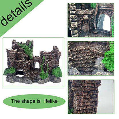 Aquarium Resin Castle Decoration,Ancient Design Fish Tank Ornaments Betta Hideout Stone Cave Accessories for Shrimp Turtle Guppy Crabs (3Pcs)