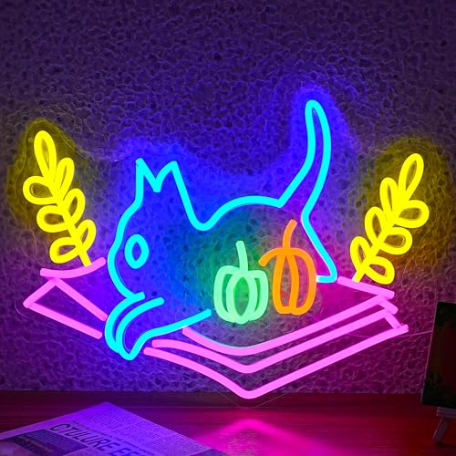 Cat Book Neon Sign Cat Learning LED Light Up Sign Cartoon Animal Neon Light Dimmable Read Books Neon Light Sign for Bookstore Bedroom Store Wedding Classroom decor - style: Yoyo Cat