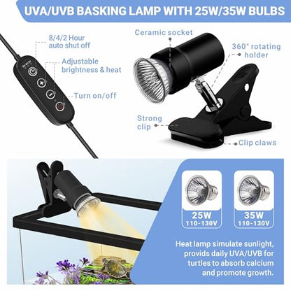GOZILLA Mini Turtle Tank Kit with Adjustable Lamp, Upgrade PC Hermit Crab Tank, Small Turtle Starter Kit with Lid, Resin Hideout for Baby Turtles and Crabs (11.8×7.24×7.1''/Black Kit) - color: Black-HIll