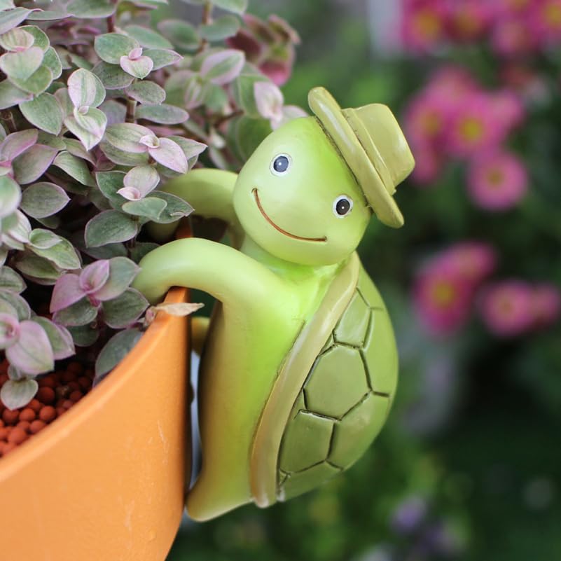 Cabilock Resin Climbing Turtle Pot Hugger Miniature Tortoise Plant Pot Hanger for Flower, Aquarium & Fence Cute Animal Garden Statue, Outdoor & Indoor Decor, Green