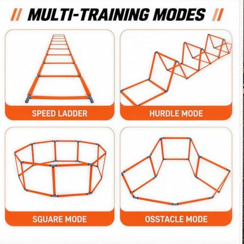 Speed Ladder, Agility Ladder Speed Training Equipment, 2-in-1 Adjustable Hurdle Ladder for Soccer, Rugby, Fitness, Footwork and Agility Training