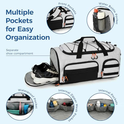 Searock 45L Gym Bag for Men, 3-In-1 Duffle Bag Backpack for Travel - color: White