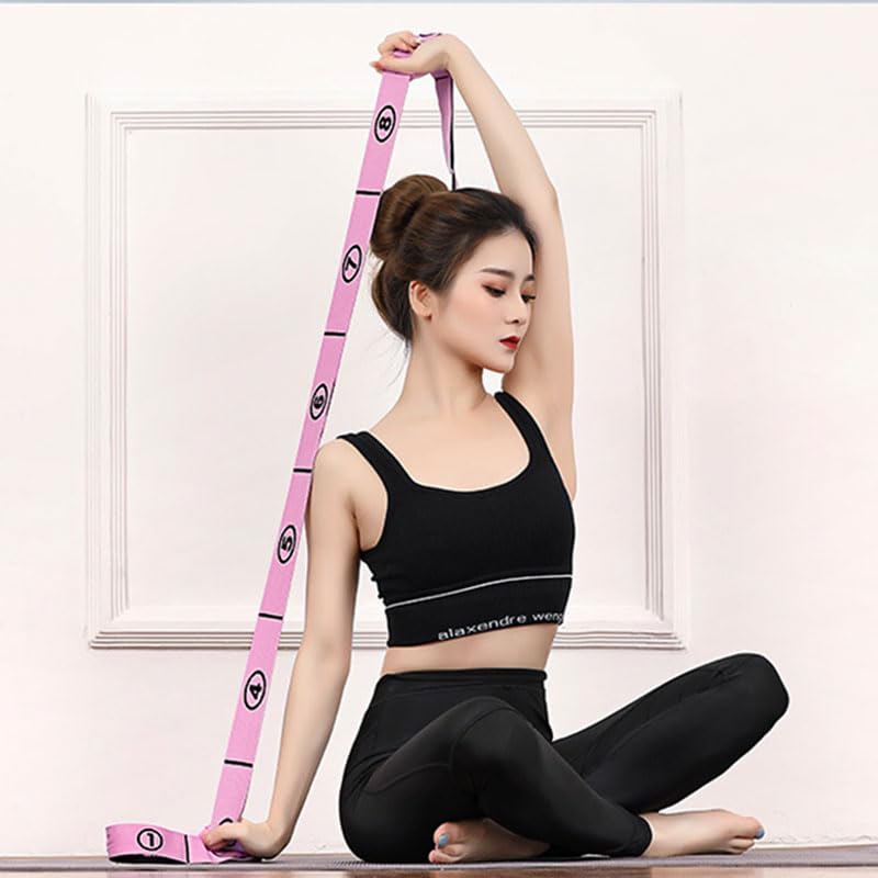 Stretching Strap(1.5" W x 35" L), Portable Stretch Yoga Strap with 8 Loops, Adjustable Elastic Exercise Bands for Yoga Pilates Dance Gymnastics, Dance Flexibility Equipment, Pink