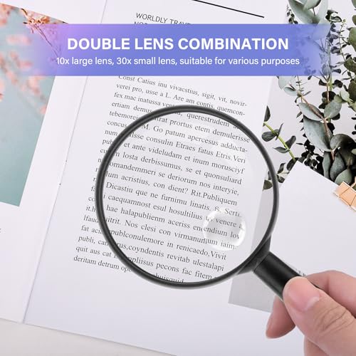 Lakei Magnifying Glass,10X Handheld Reading Magnifying Glass， 75mm Shatter Resistant Lens, Non-Slip Handle, Suitable for Elderly Reading, Adults Close Work, Hobbies and Halloween & Cosplay(Black)