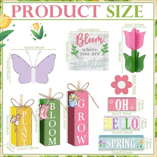 11 Pcs Spring Table Decorations Tulips Tiered Tray Decor Butterflies Home Centerpiece Decorative Wood Books Table Top Decor Flower Wooden Sign for Party Supplies - style: Spring