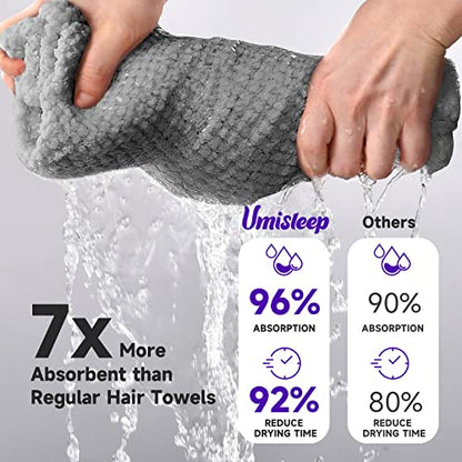 Umisleep Extra Large Microfiber Hair Towel, Ultra Absorbent, Grey - color: Grey