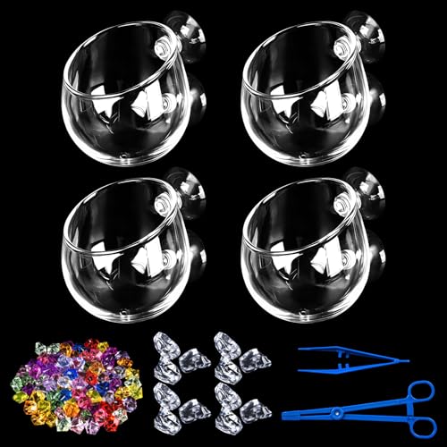 4pcs Glass Aquarium Decor Plants Pot，Crystal Aquatic Plant Pot with Suction Cup, Betta Resting Bed Spot，Aquarium Planter Landscaping Cup with Stones Clip and Tweezers (4pcs Glass Aquarium Plant Pot) - size: 4pcs glass aquarium plant pot