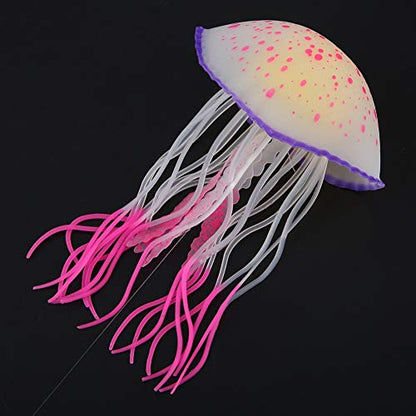 Pssopp Floating Silicone Glowing Artificial Red Jellyfish, Aquarium Decoration Simulation Ornament with Suction Cup for Fish Bowl (Lemon Yellow) (Red (1.0mm Thickness))