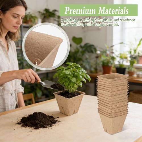 100 Pcs Square Nursery Pots with Drain Holes and 6 Pcs Plastic Plant Growing Trays and Plant Labels, Seed Starter Kit Propagation Tray Seed Starting Pots for Seedling Plant Growing