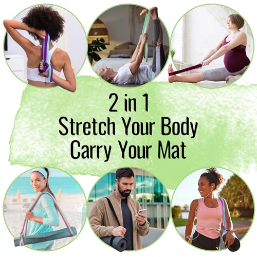TECEUM 2 IN 1 Yoga & Mat Strap for Stretching – Cotton – 6/8/10 ft - color: Green Avocado, size: 8 ft