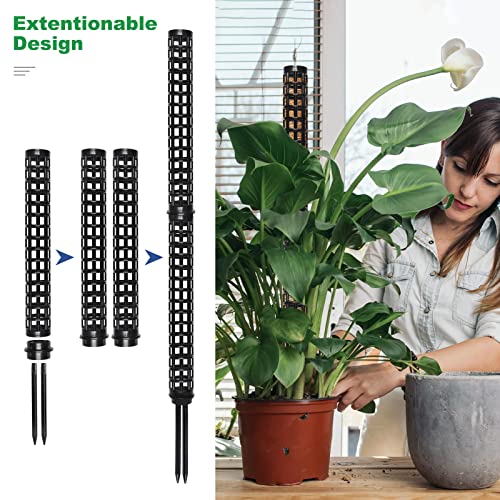 Moss Pole for Climbing Plants Monstera, Indoor Plant Supports, Plastic Moss Stick, Plant Stake for Garden, Extension Aid Climbing Rob (Black, 2pcs 10inch) - size: 2pcs 10inch