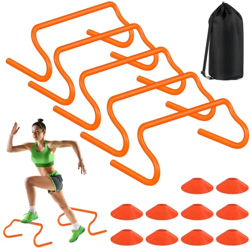 Agility Hurdles Training Equipment - Speed Hurdles and Soccer Cones with Carrying Bag for Soccer, Football, and Track Drills, Ideal for Athletes Speed and Agility Training