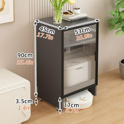 Robot Vacuum Cleaner Storage Rack,Robot Vacuum Storage Cabinet with Glass Door, Mobile Sweeping Robot Rack, Hidden Organizer for Floor Cleaning, Stylish Aquarium Stand for Living Room (Black