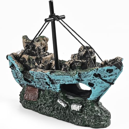 Fish Tank Decoration Aquarium Accessories, Fish Tank Ornaments, Shipwreck Decor, Resin Material Sunken Ship Decorations for Fish Favors, Multi
