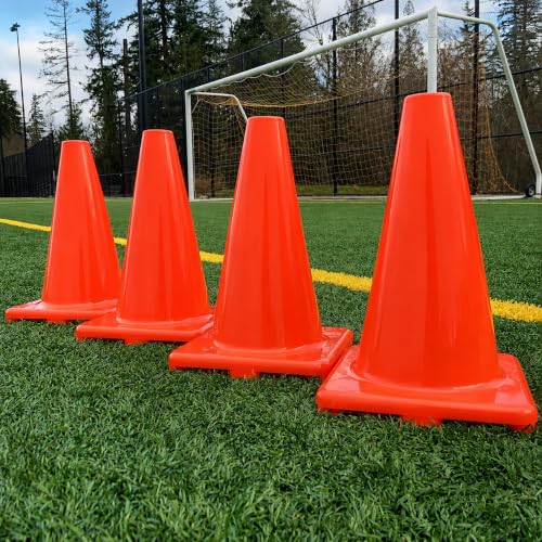 LVL10 Pro Training Cones - 12" Large Soccer Cones for Sports Training - for Basketball, Football, Basketball and Agility Drills - Soccer Field Markers that Won't Crack, Slide or Fly - style: 4 cones
