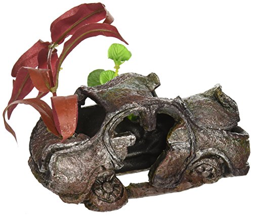 Penn-Plax Sunken Car Wreck with Attached Plant – Aquarium and Fish Tank Décor - Small