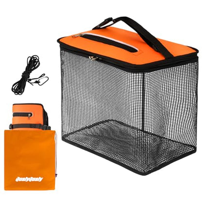 Floating Fish Basket for Live Caught, 10/15 Gallons Foldable Fishing Holder Minnow Bucket Portable Collapsible Fishing Net Storage Cage for Live Fish Bait Live Well