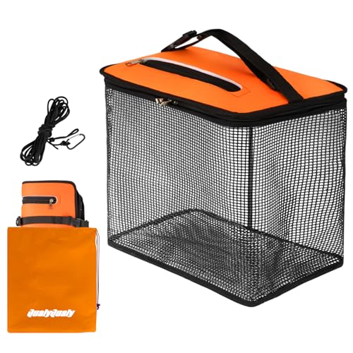 Floating Fish Basket for Live Caught, 10/15 Gallons Foldable Fishing Holder Minnow Bucket Portable Collapsible Fishing Net Storage Cage for Live Fish Bait Live Well