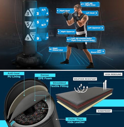 RDX XXL 330LBS Target Freestanding Punching Bag with Cover & Gloves – 72” Adult Heavy Pedestal Punch Bag Set - 17 Suction Cup 8 Extended Legs Stand Base - Kick Boxing MMA Muay Thai Home Gym Fitness - color: BLUE, size: 5.5FT