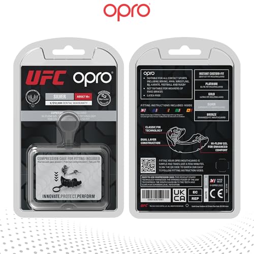 OPRO Silver Level UFC Moldable Mouth Guard, Essential Fit, White/Silver - color: Ufc - White/Silver, size: Adult (Age 10+)