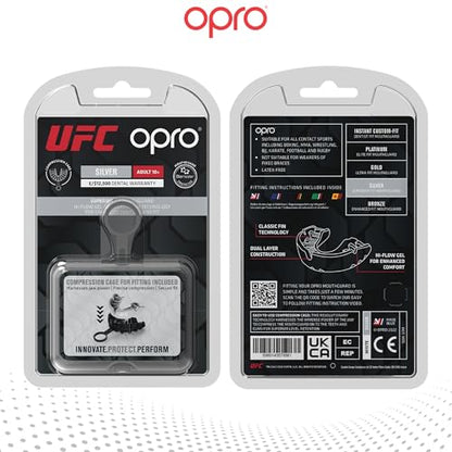 OPRO Silver Level UFC Moldable Mouth Guard, Essential Fit, White/Silver - color: Ufc - White/Silver, size: Adult (Age 10+)