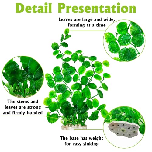2 Pcs Large Aquarium Plants with 2 Pcs Small Artificial Seaweed Plants, 16 Inch High Artificial Plants Decoration, Fish Tank Decor Plastic Plants, Perfect for Aquarium Decor(Green)
