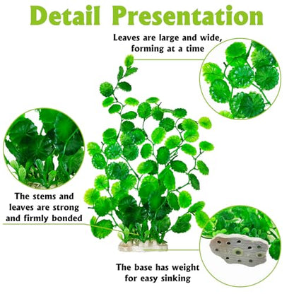 2 Pcs Large Aquarium Plants with 2 Pcs Small Artificial Seaweed Plants, 16 Inch High Artificial Plants Decoration, Fish Tank Decor Plastic Plants, Perfect for Aquarium Decor(Green)