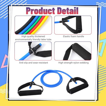 5 Pcs Exercise Resistance Bands Set with Handles & Door Anchor 5-Level Tube Resistance Bands for Strength Training Muscle Toning Home Workouts for Men and Women