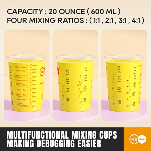 20oz Resin Mixing Cups - [Easy-Separate Design] 100 Pack Graduated PP Plastic Mixing Cups for Epoxy Resin, Paint & Automotive - Includes 100 Stir Sticks, Calibrated Ratios 2:1 3:1 4:1, ML & OZ - color: 20OZ-100PACK-CLEAR
