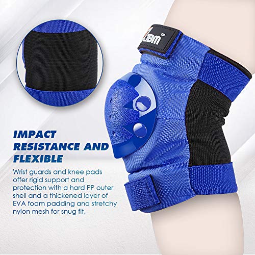 JBM Adult & Kid Knee Pads Elbow Pads and Wrist Guards for Roller Inline Skating Scootering Skateboarding - color: Blue, size: Medium (3-11 years)