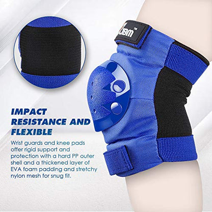 JBM Adult & Kid Knee Pads Elbow Pads and Wrist Guards for Roller Inline Skating Scootering Skateboarding - color: Blue, size: Medium (3-11 years)