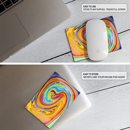 Mouse Pad Adhesive Bottom - Sticks to Any Surface - Portable - Webcam Covers and Screen Cleaner Included (Color Swirl) - color: COLOR SWIRL
