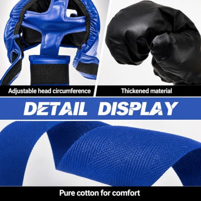 Kanayu 14 Pcs Boxing Gloves and Headgear Set for Beginners Youth 16 Ounce Boxing Gloves Headgear Helmet Hand Wraps Mouth Guards Equipment for Beginners Training Equipment Gifts - color: Black, Blue